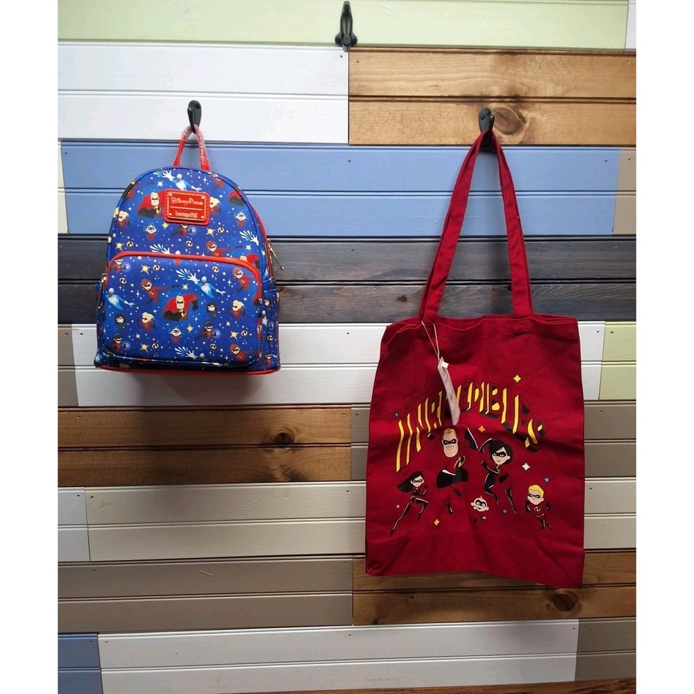 NWT Loungefly Incredibles Disney Pixar Mini Backpack Blue w/ Red Canvas Tote NEW